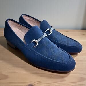 Stacy Adams Wydell Dress Shoes Mens Sz 9 Navy Suede Loafers Slip On 25588-415